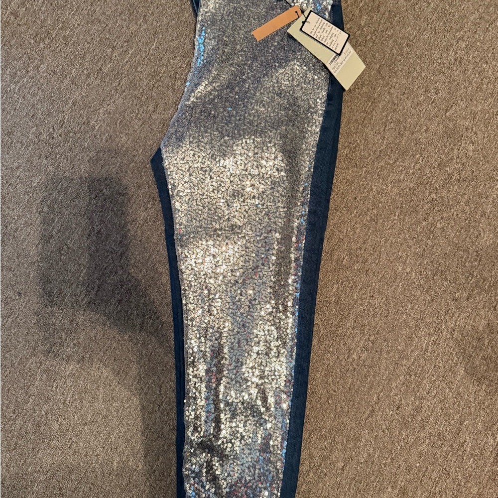 Silver Sequin Boot Cut Jeans